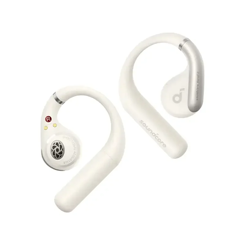Gallery - The image clearly shows the Anker Soundcore AeroFit A3872 open-ear wireless earbuds in white against