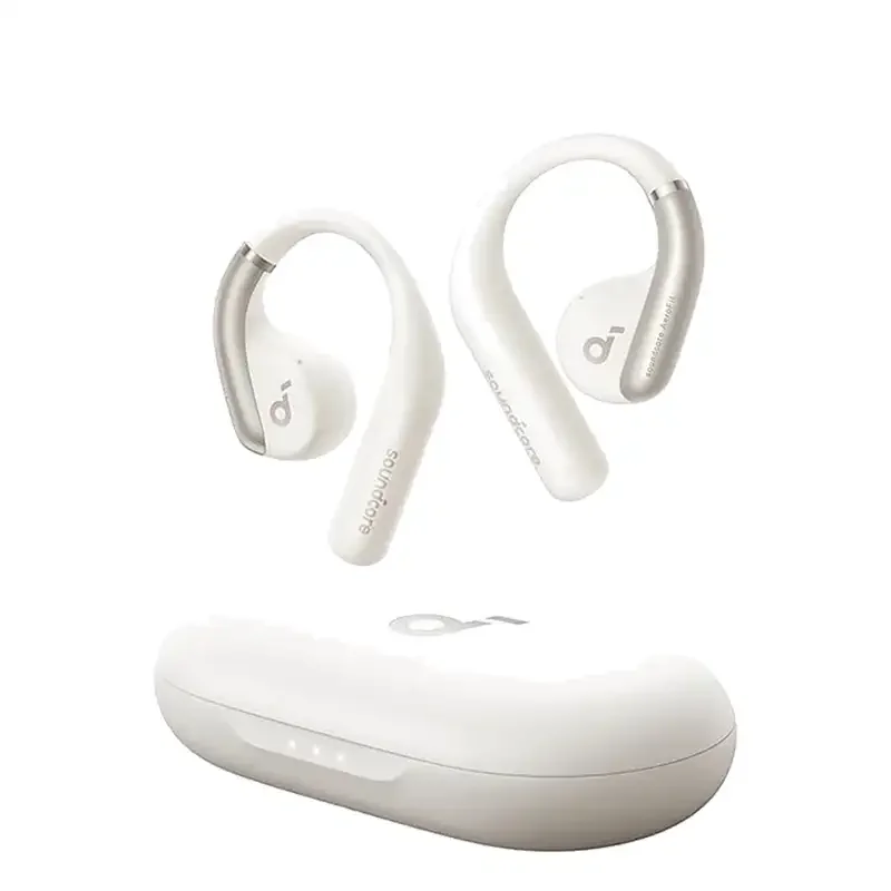 Gallery - The image clearly shows the Anker Soundcore AeroFit A3872 open-ear earbuds and charging case against