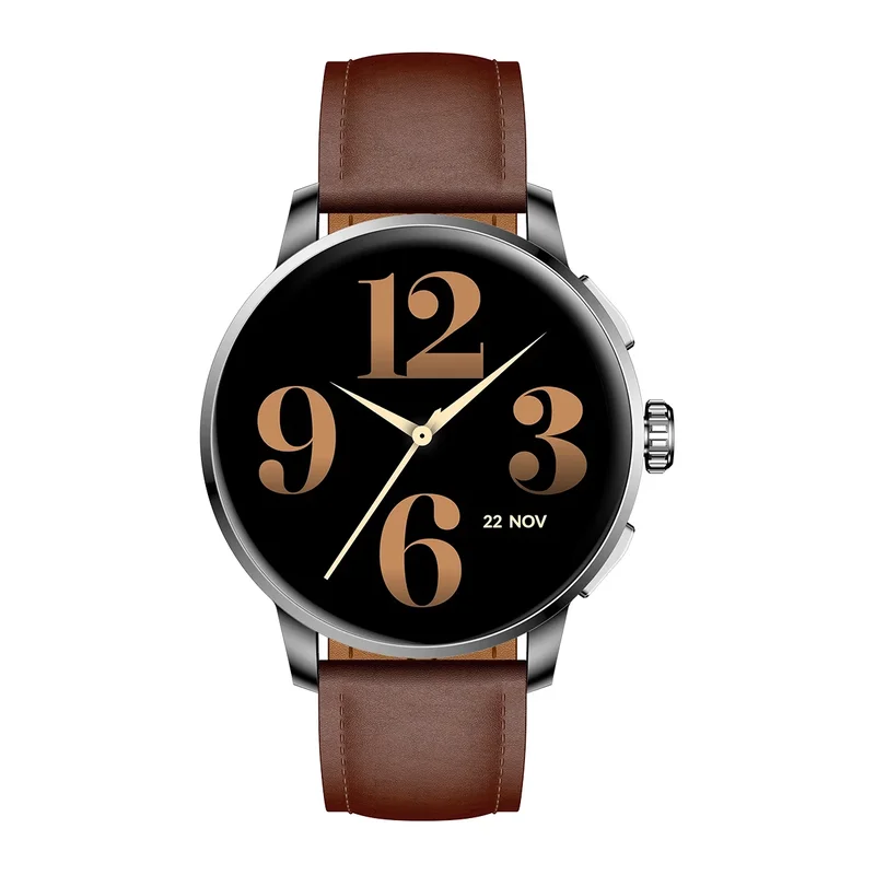 Gallery - The image clearly shows the Glorimi Artist smartwatch with brown leather strap against a clean white