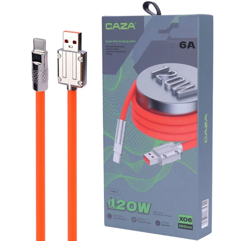 Gallery - The image clearly shows the CAZA X06 120W 6A Type-C fast charging cable along with its retail packag