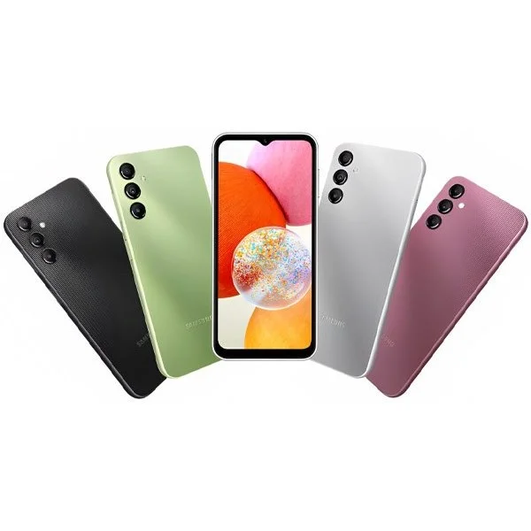 Gallery - The image is professional, sharp, and well-lit, clearly showcasing the Samsung Galaxy A14 in multipl